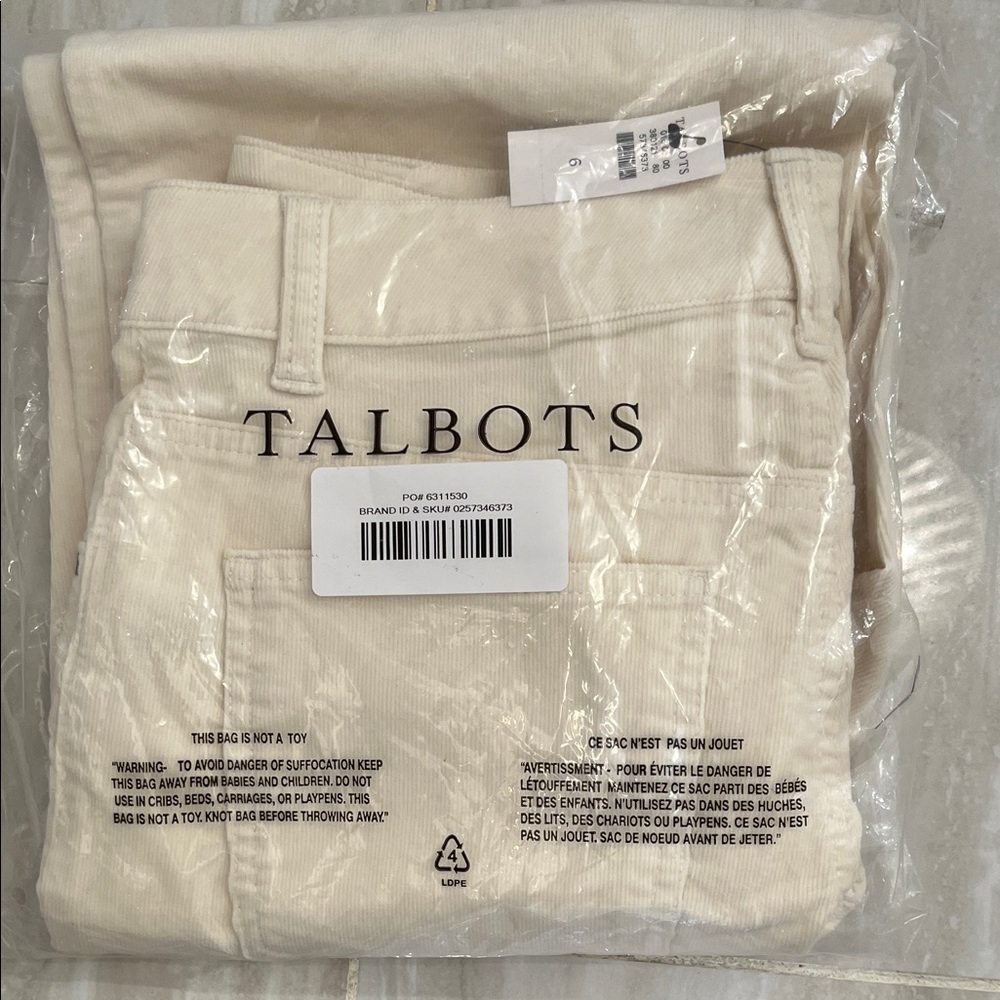 NWT Talbots Cream Corduroy Trousers